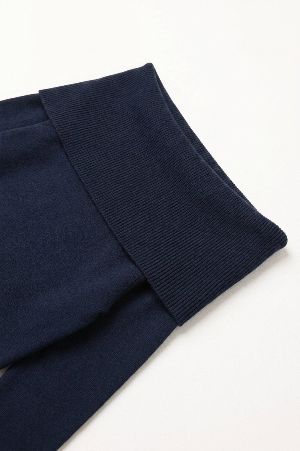 Navy Ribbed Knit Off Shoulder Foldover Sweater - Jumpers