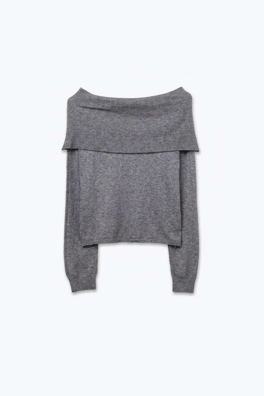 Grey Ribbed Knit Off Shoulder Relaxed Fit Sweater Top - Jumpers