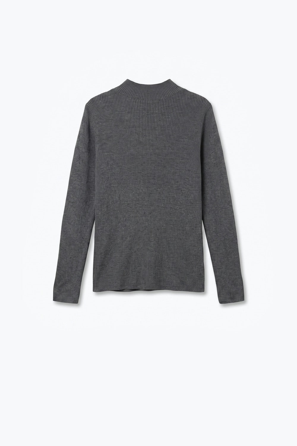 Fine Ribbed Merino Wool Sweater in grey with Mock neck - Jumpers