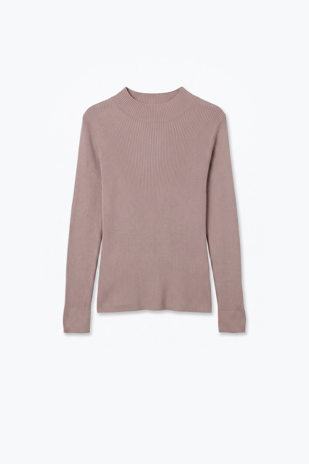 Fine Ribbed Merino Wool Sweater in beige with Mock neck - Jumpers