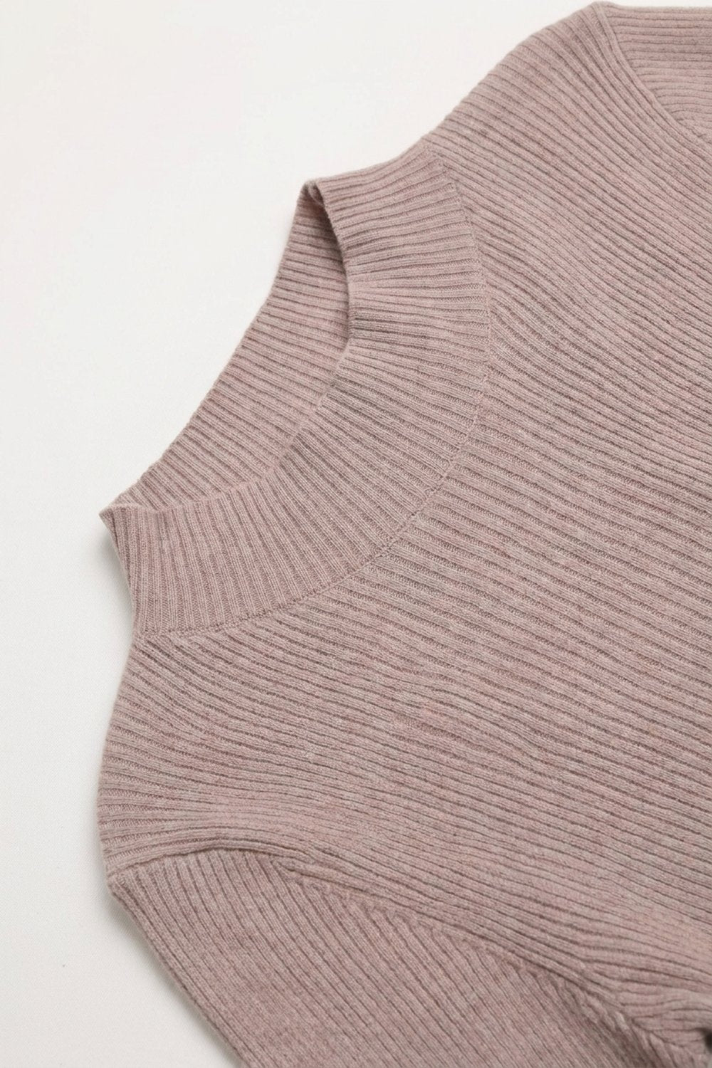 Fine Ribbed Merino Wool Sweater in beige with Mock neck - Jumpers