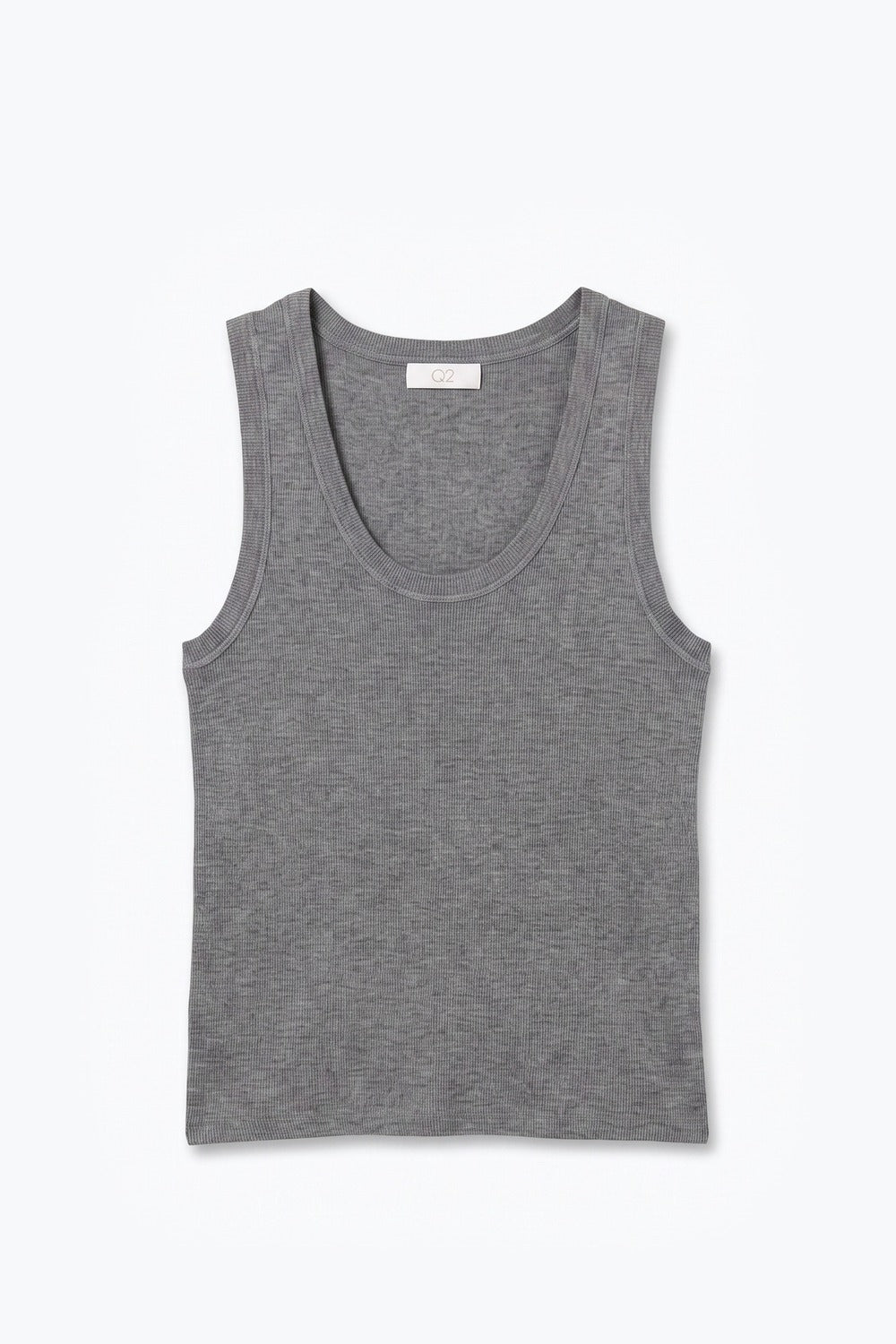 Grey Fine-Rib Knit Scoop Neck Sleeveless Top with Wide Straps - Tops