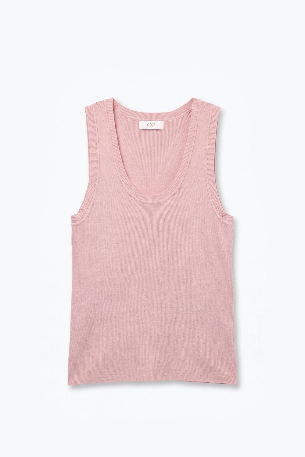 Pink Fine-Rib Knit Scoop Neck Sleeveless sweater with Wide Straps - Tops