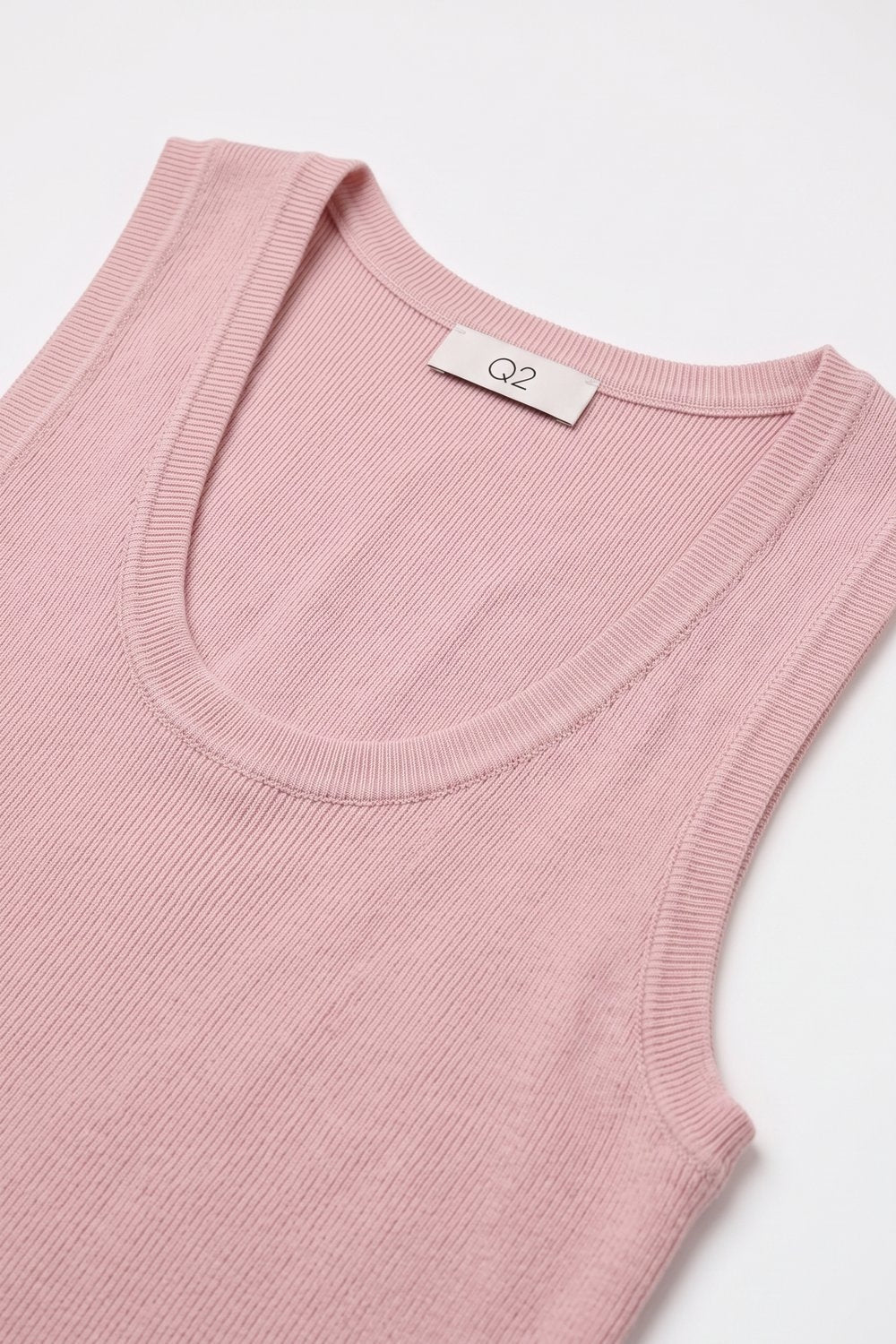 Pink Fine-Rib Knit Scoop Neck Sleeveless sweater with Wide Straps - Tops