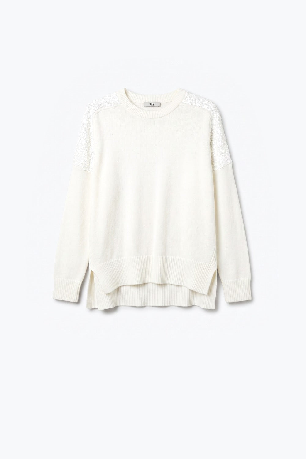 White Long Sleeves Sweater With Sequins on The Shoulders - Jumpers