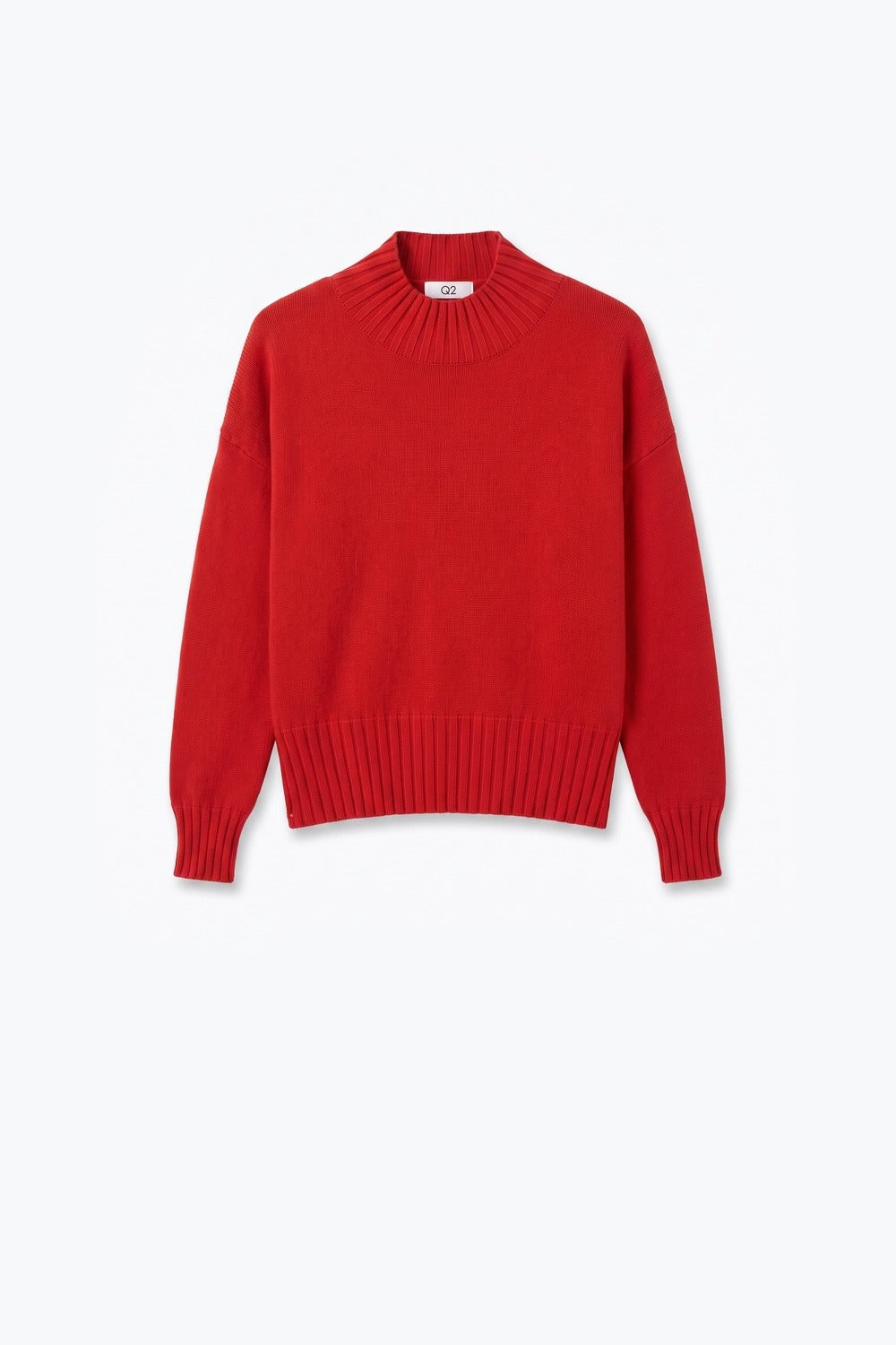 Red soft Ribbed Knit High Collar Long Sleeve Sweater - Jumpers