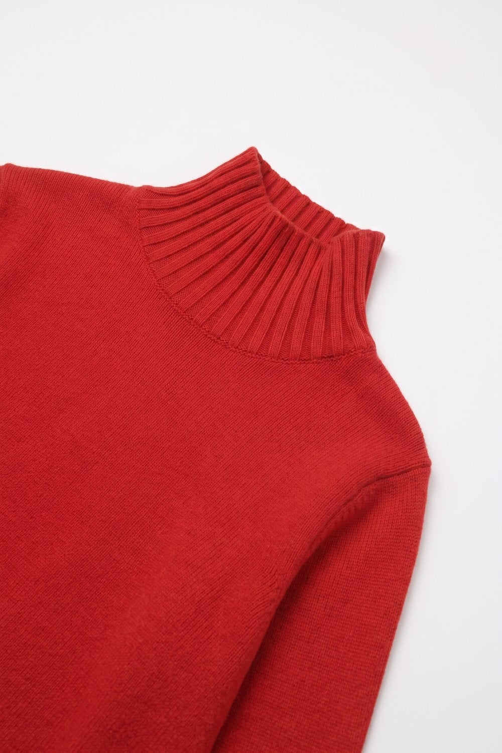 Red soft Ribbed Knit High Collar Long Sleeve Sweater - Jumpers