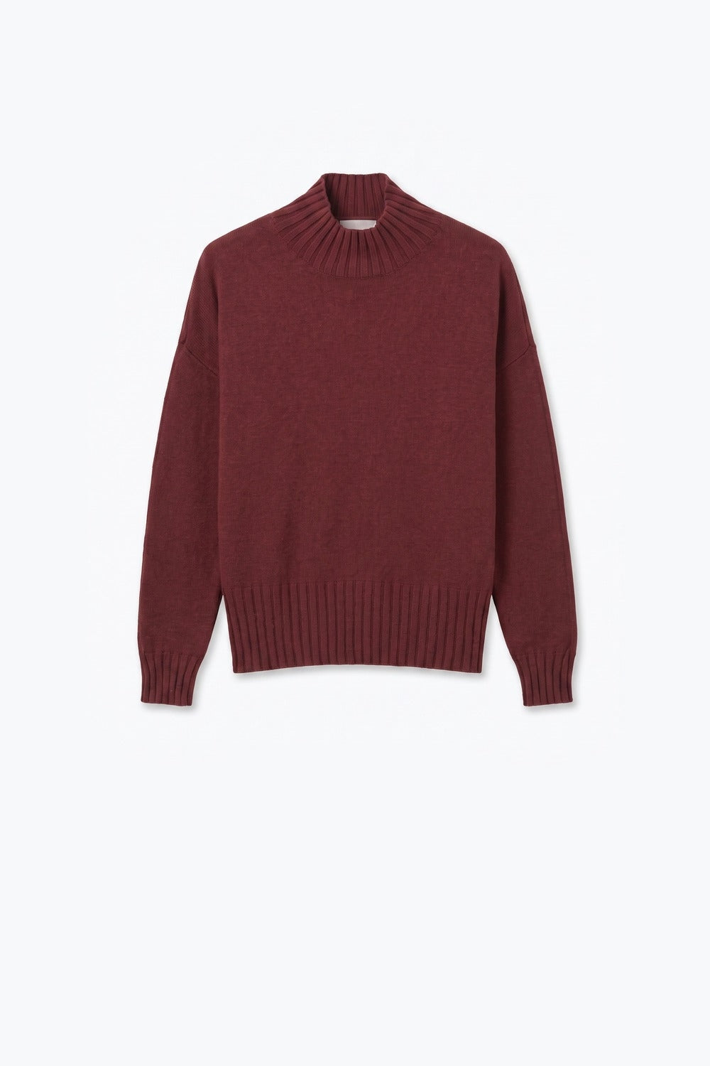 Burgundy warm Knit Ribbed High Collar Regular Fit Sweater - Jumpers