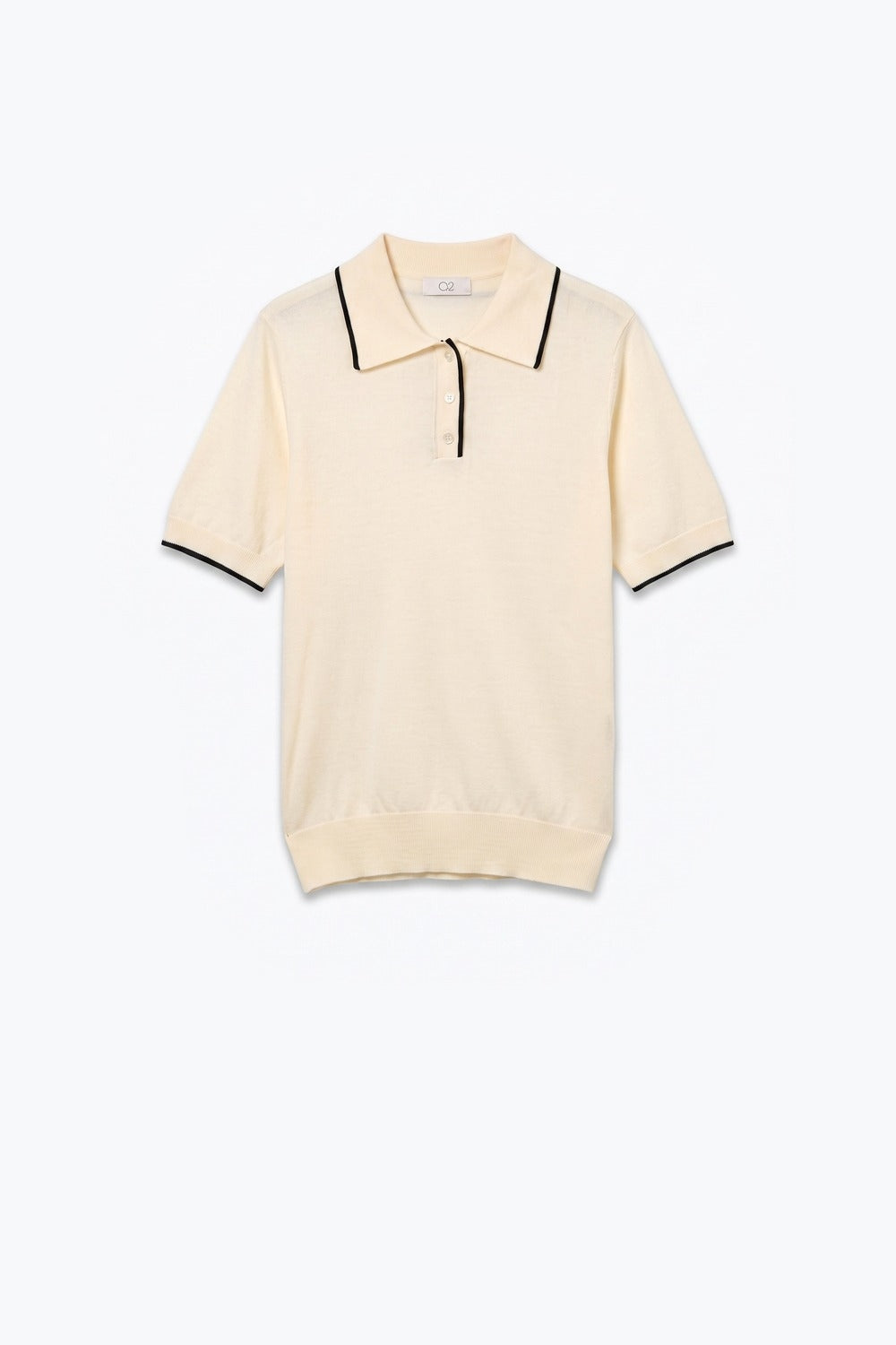 Cream Fine Knit Contrast Trim Button sweater with Polo neckline - Polos