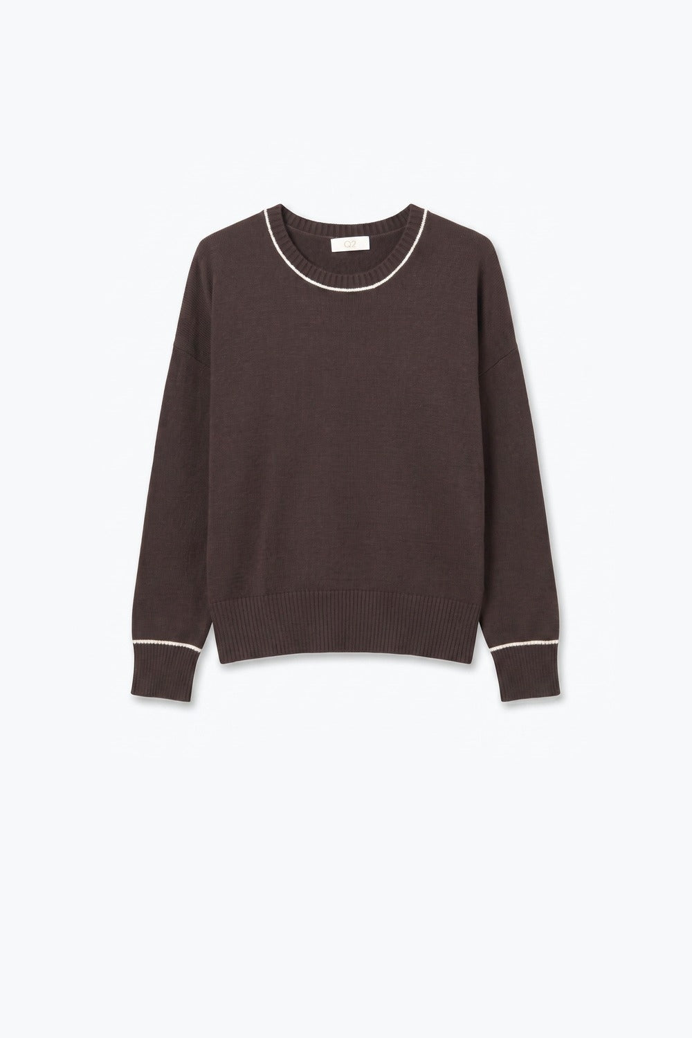 Brown warm Knit Contrast Trim Crew Neck Sweater - Jumpers
