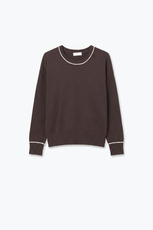 Brown warm Knit Contrast Trim Crew Neck Sweater - Jumpers