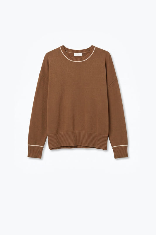 Camel warm Knit Contrast Trim Crew Neck Sweater - Jumpers