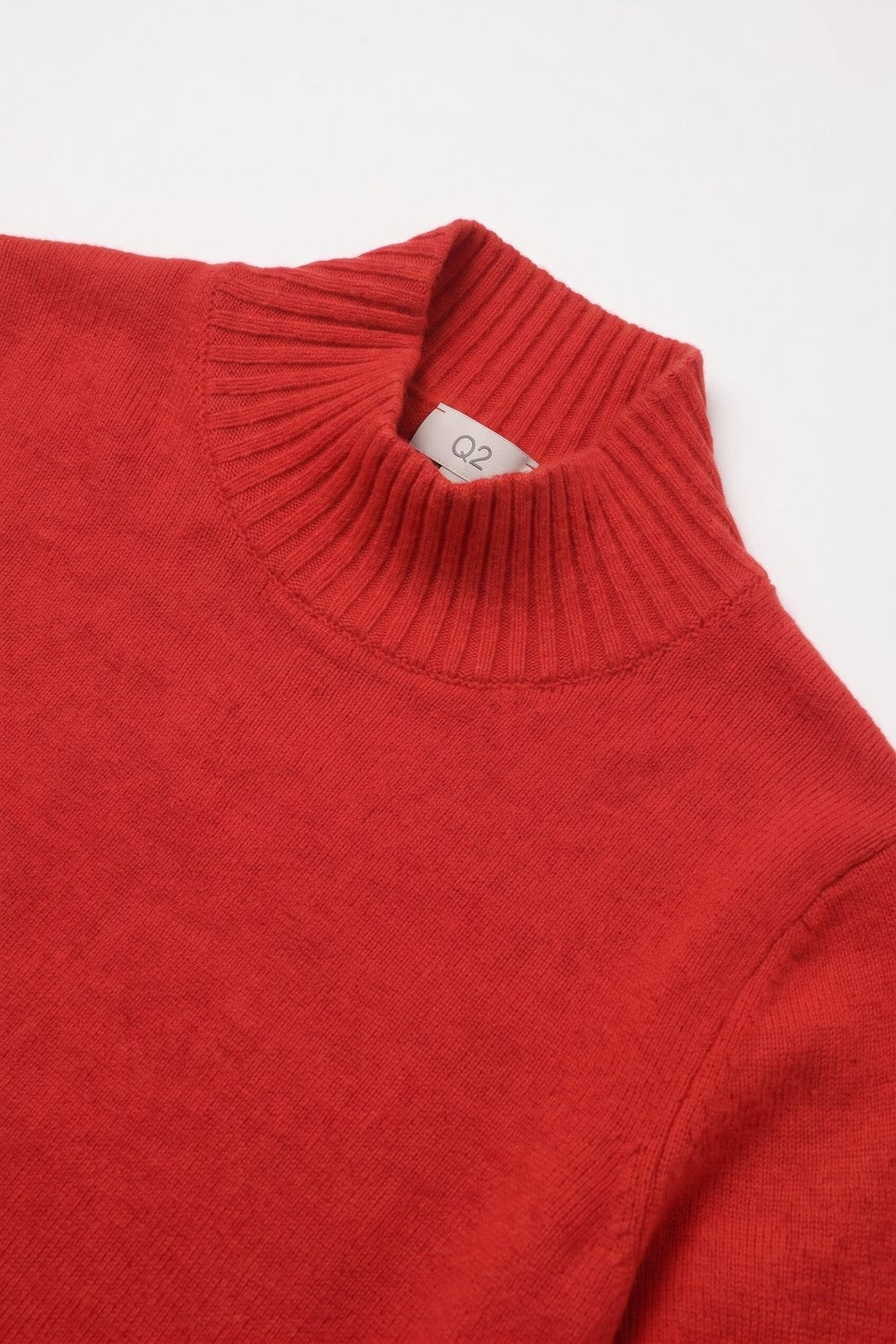 Red Ribbed warm Knit High Collar Sweater with elbow-length sleeve - Jumpers