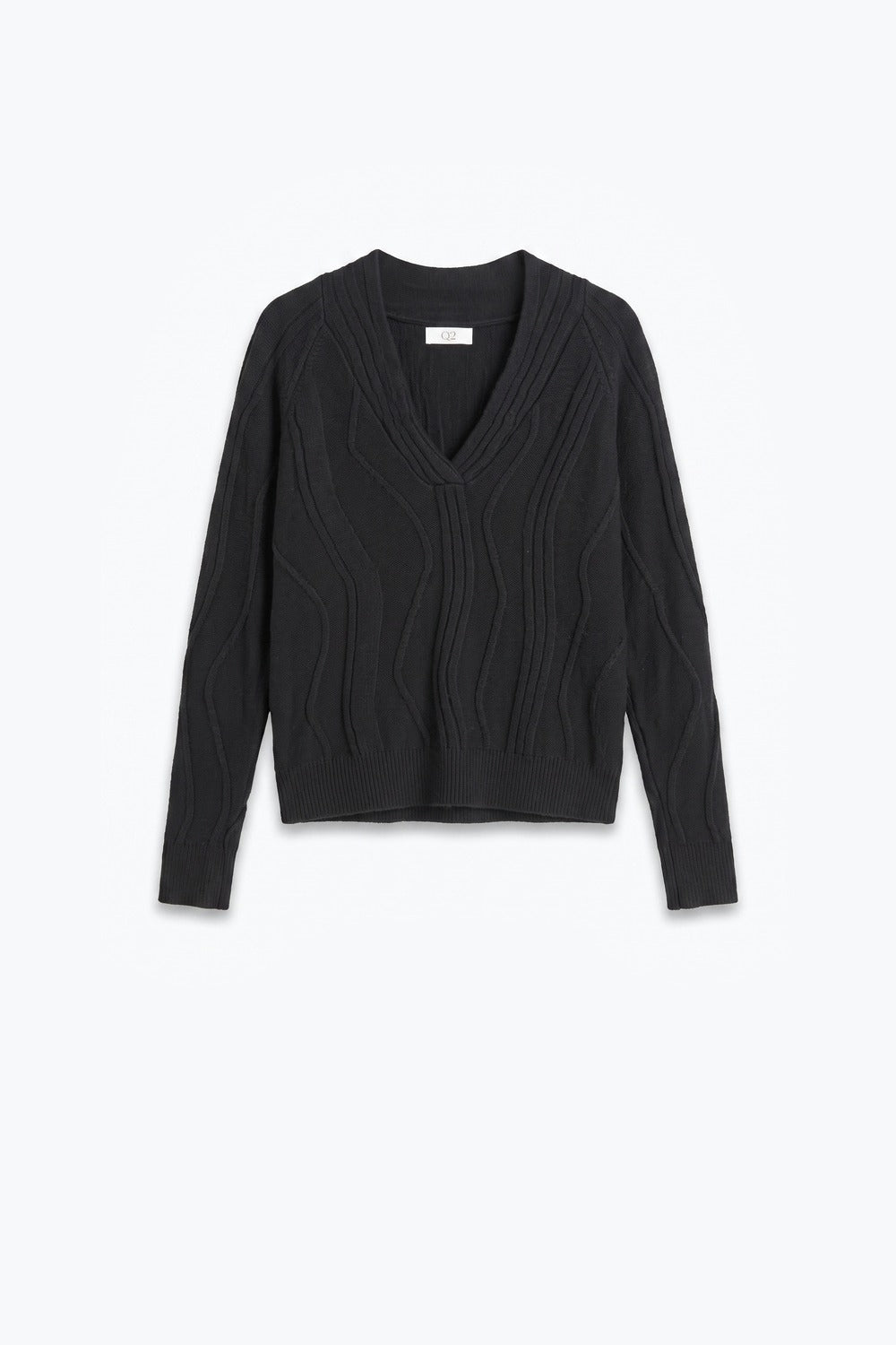 Textured Wave-Knit V-Neck Sweater in black - jumper
