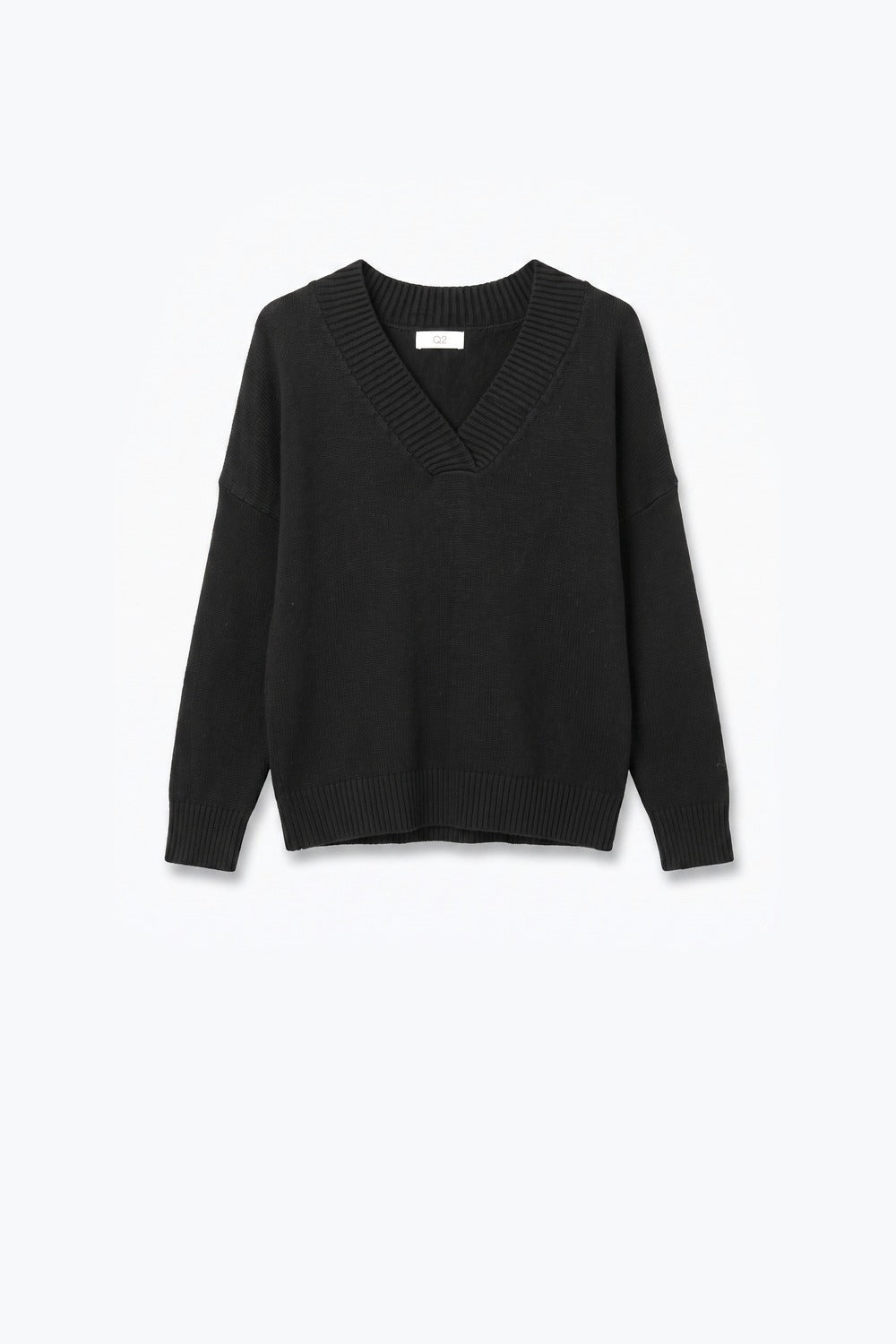 Black warm Knit wide V-Neck jumper - Jumpers