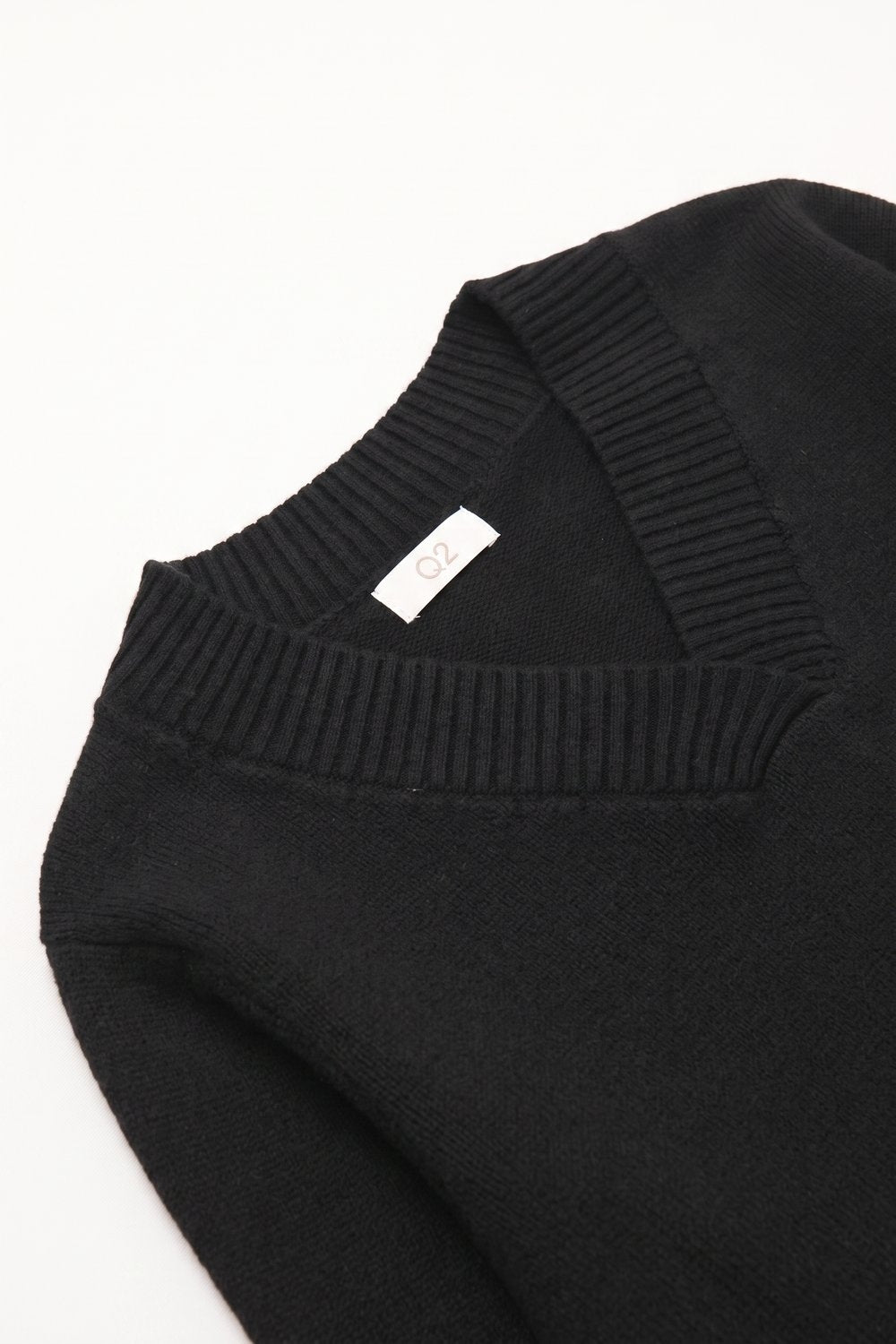 Black warm Knit wide V-Neck jumper - Jumpers