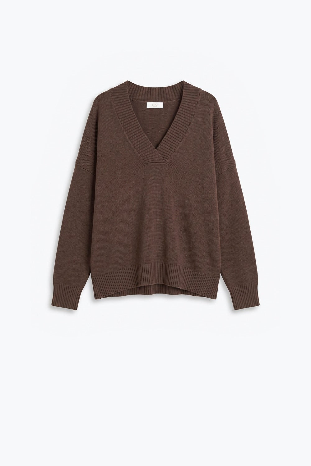 brown warm Knit wide V-Neck jumper - Jumpers