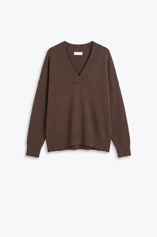 brown warm Knit wide V-Neck jumper - Jumpers
