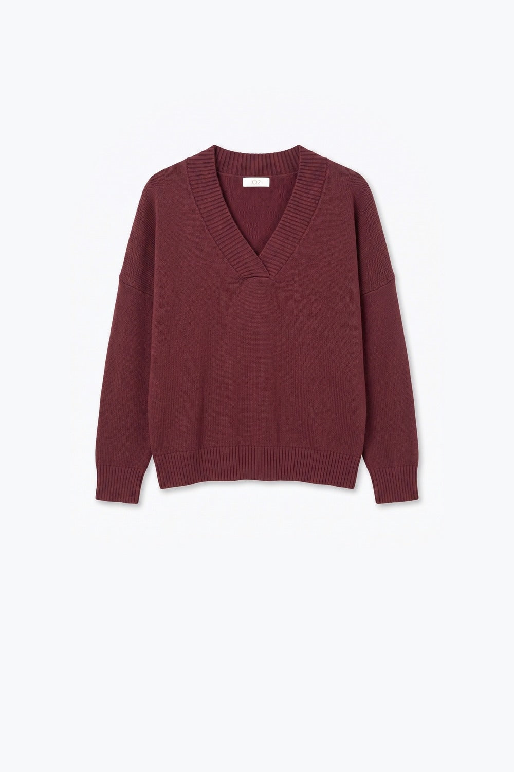 Burgundy warm Knit wide V-Neck sweater - Jumpers