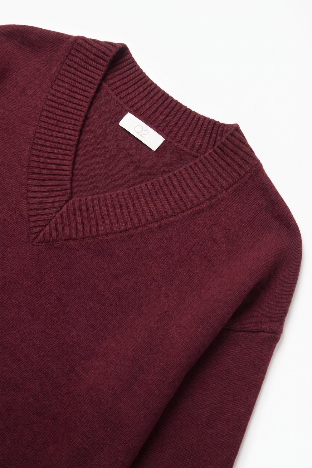 Burgundy warm Knit wide V-Neck sweater - Jumpers
