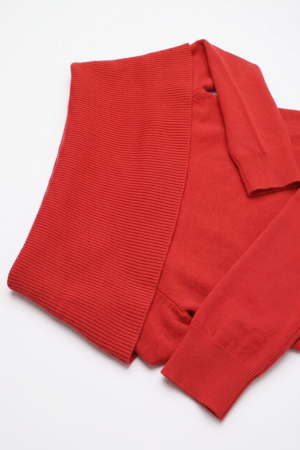 Red Ribbed Knit Foldover Off Shoulder Sweater - Jumpers
