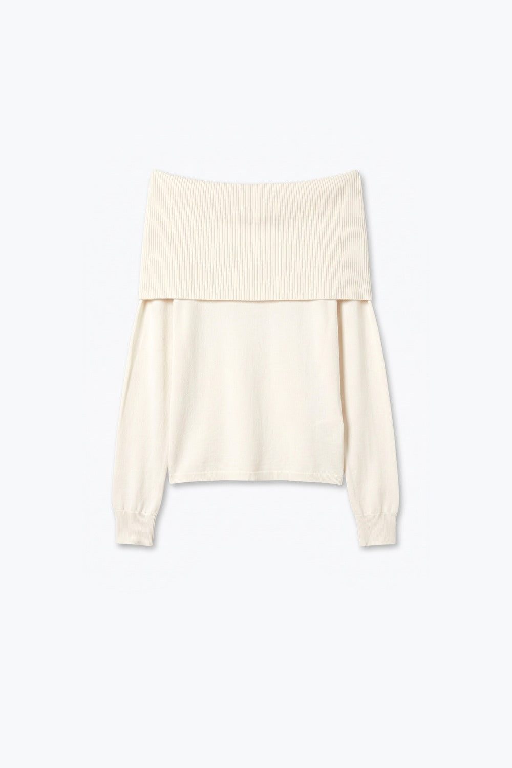 Cream Ribbed Knit Off Shoulder Foldover Sweater - Jumpers
