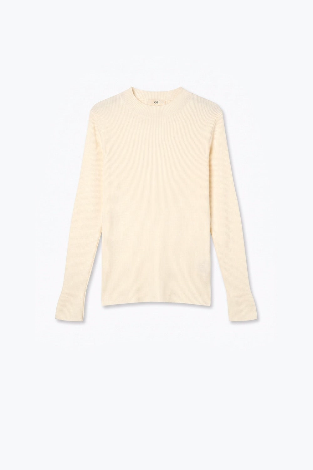 Fine Ribbed Merino Wool Sweater in cream with Mock neck - Jumpers