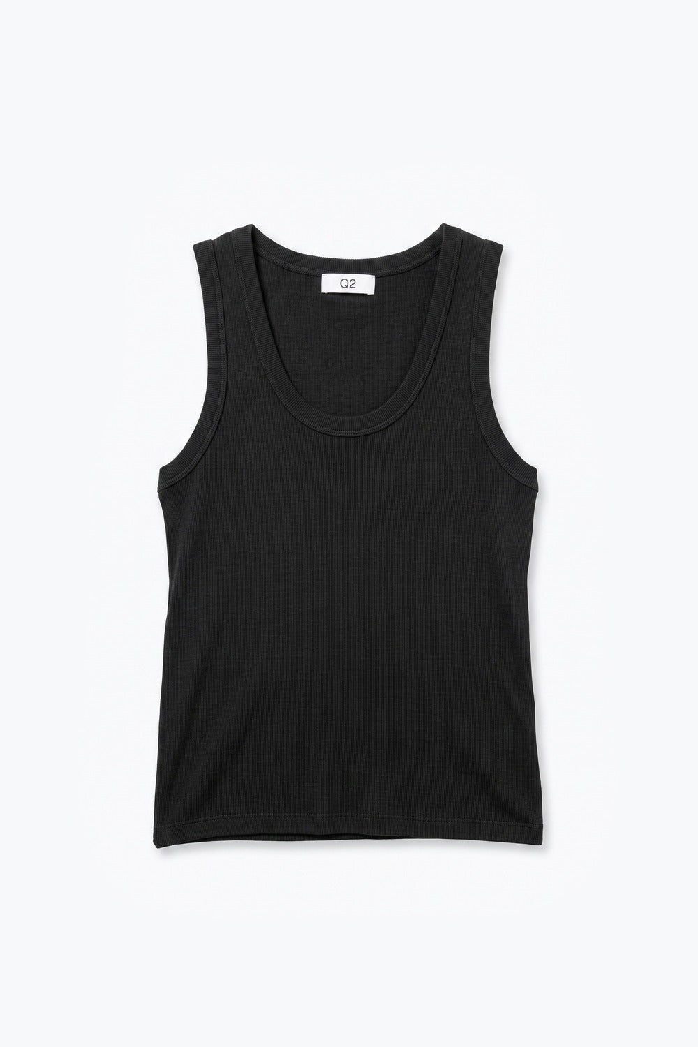 Black Fine-Rib Knit Scoop Neck Sleeveless sweater with Wide Straps - Tops