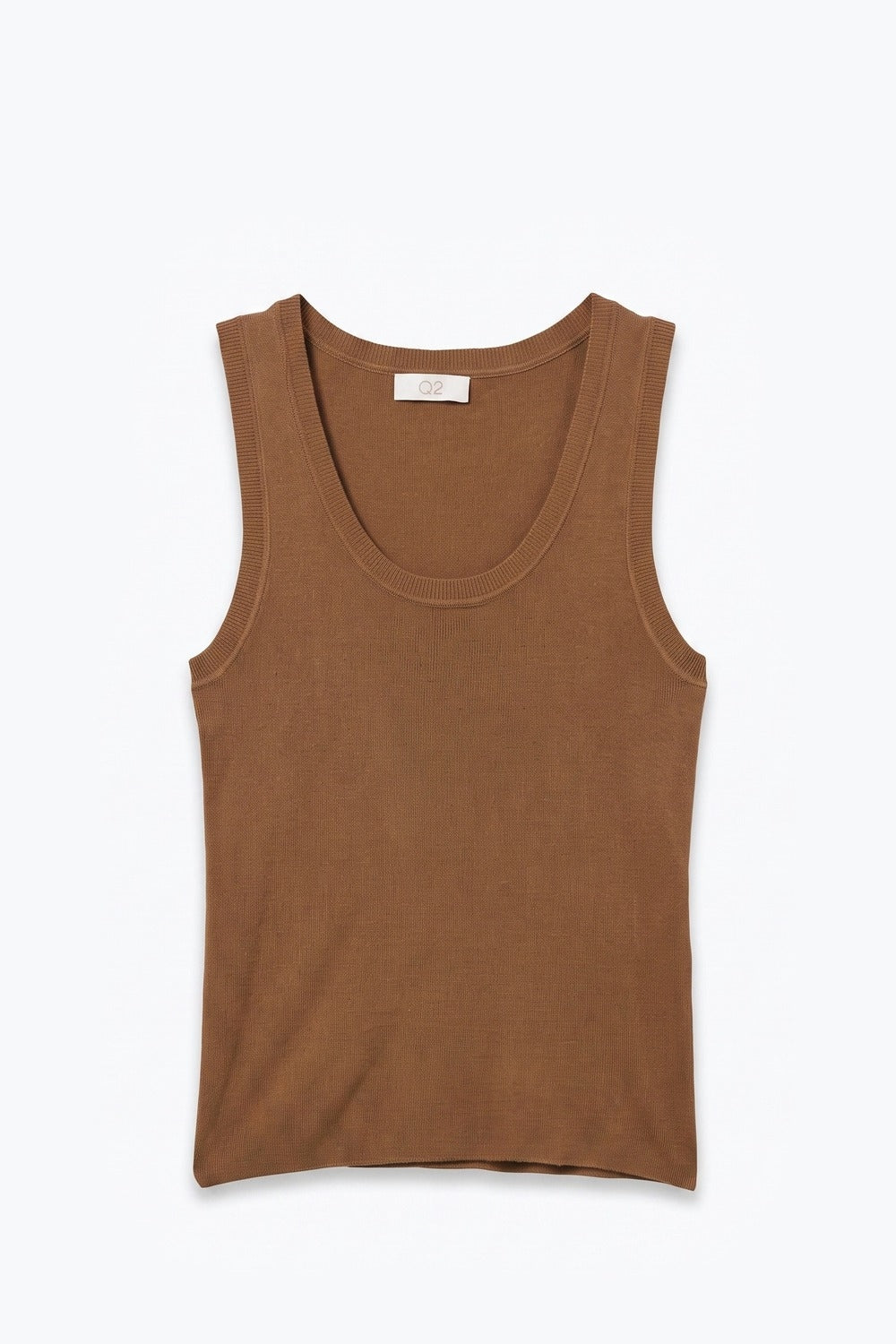 Camel Fine-Rib Knit Scoop Neck Sleeveless sweater with Wide Straps - Tops