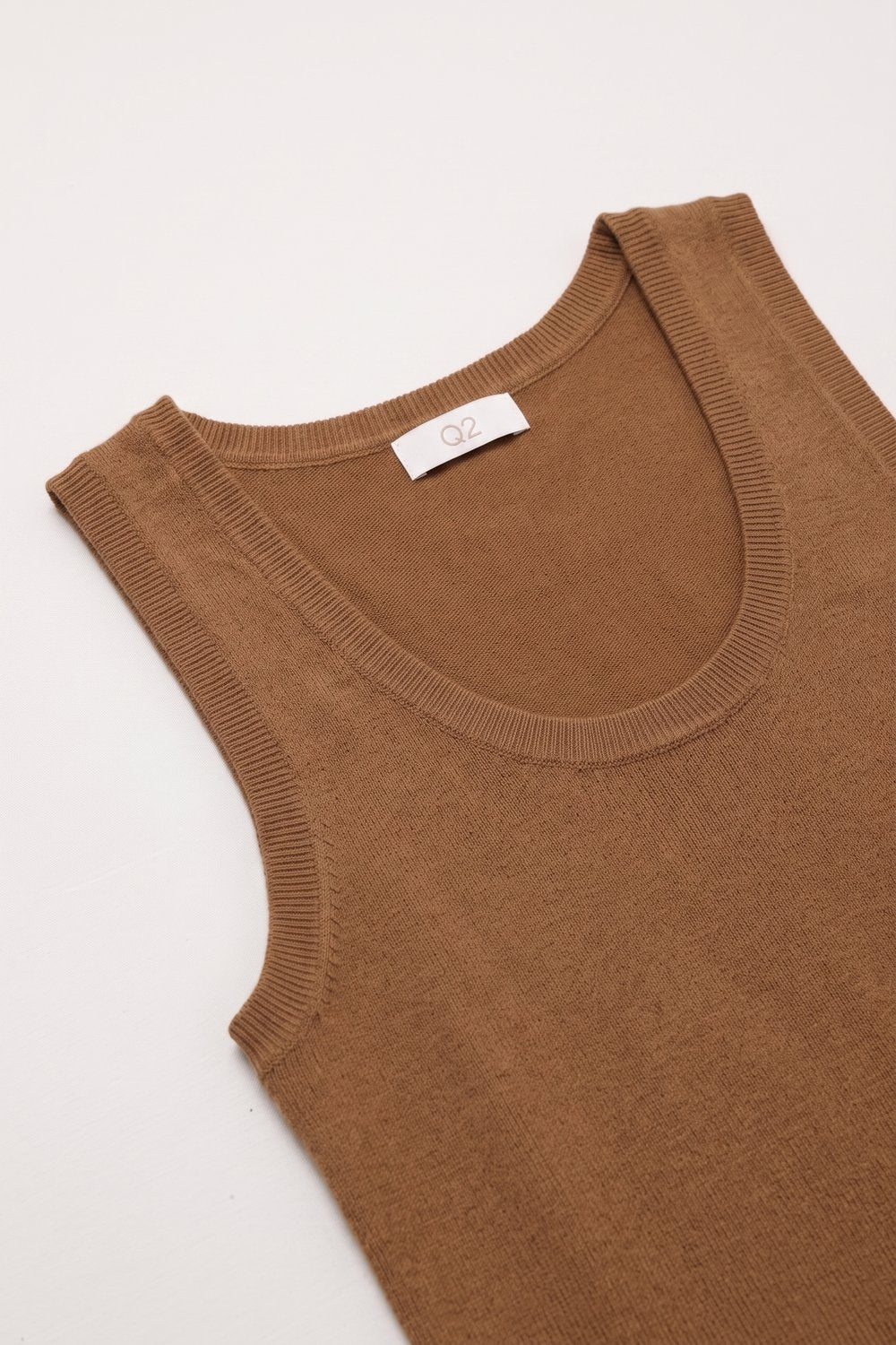 Camel Fine-Rib Knit Scoop Neck Sleeveless sweater with Wide Straps - Tops