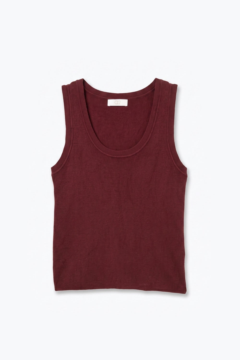 Burgundy Fine-Rib Knit Scoop Neck Sleeveless sweater with Wide Straps - Tops