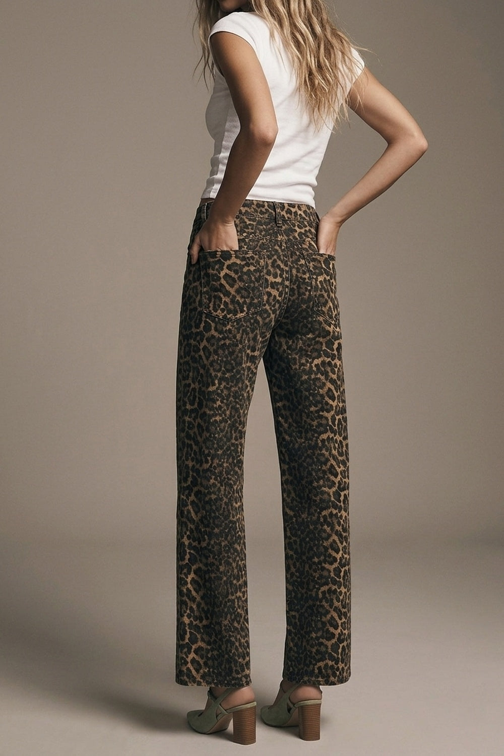 Leopard Print Straight Leg Jeans - trousers