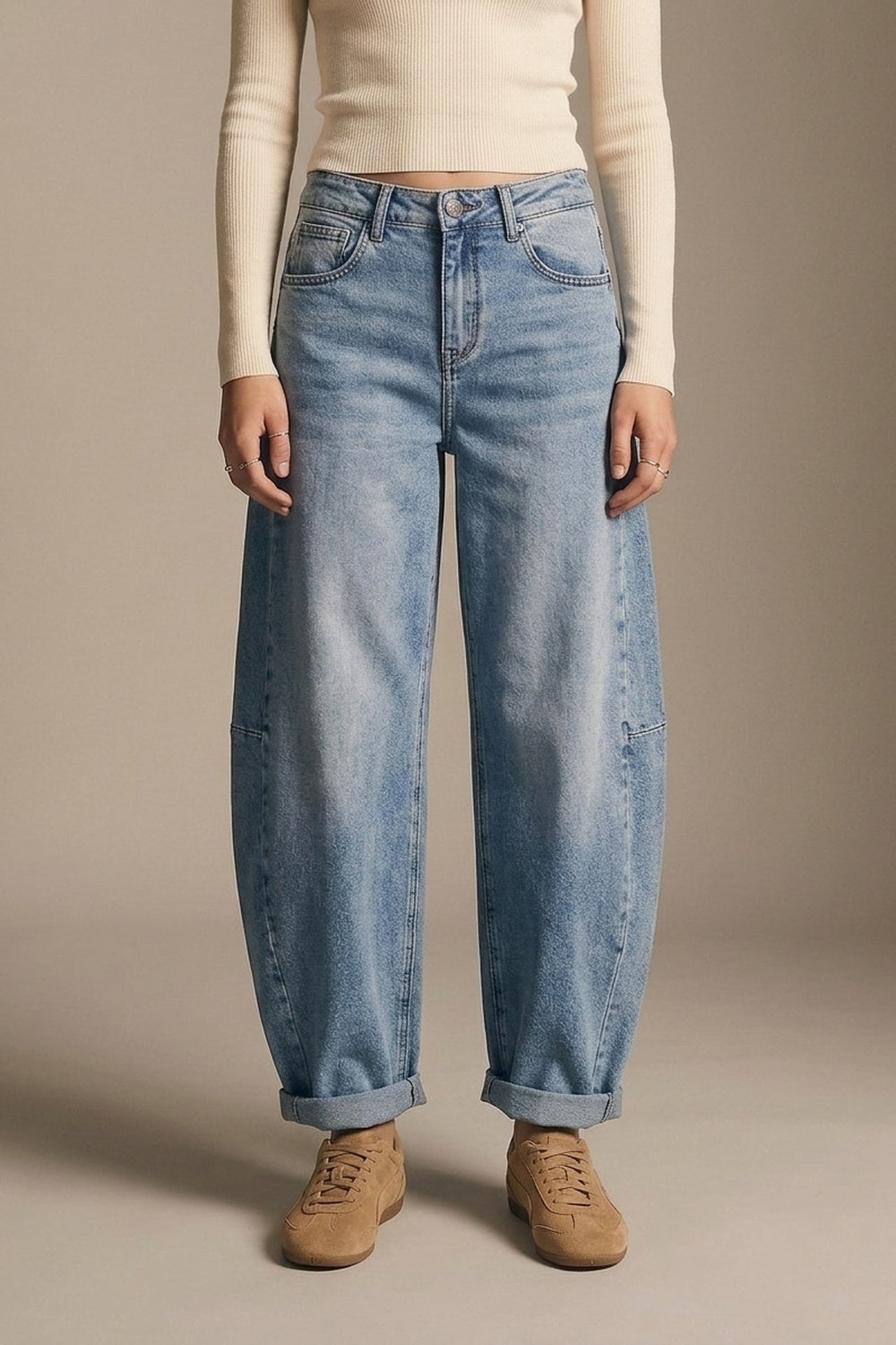 wide leg Barrel Blue Denim Jeans in light wash - Denim