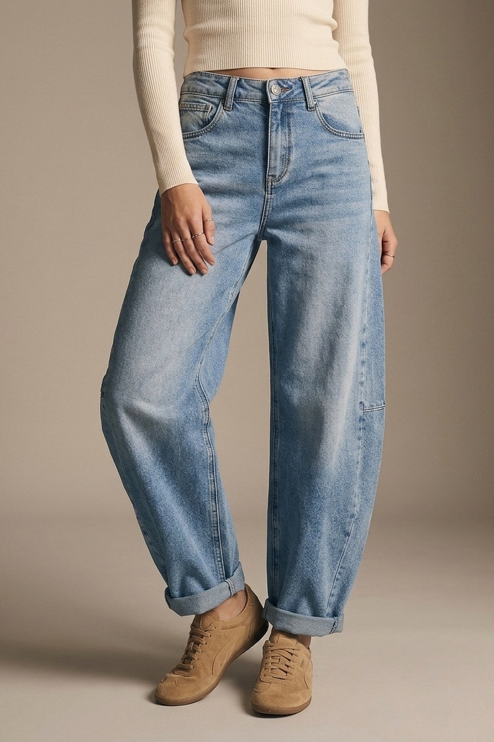 wide leg Barrel Blue Denim Jeans in light wash - Denim