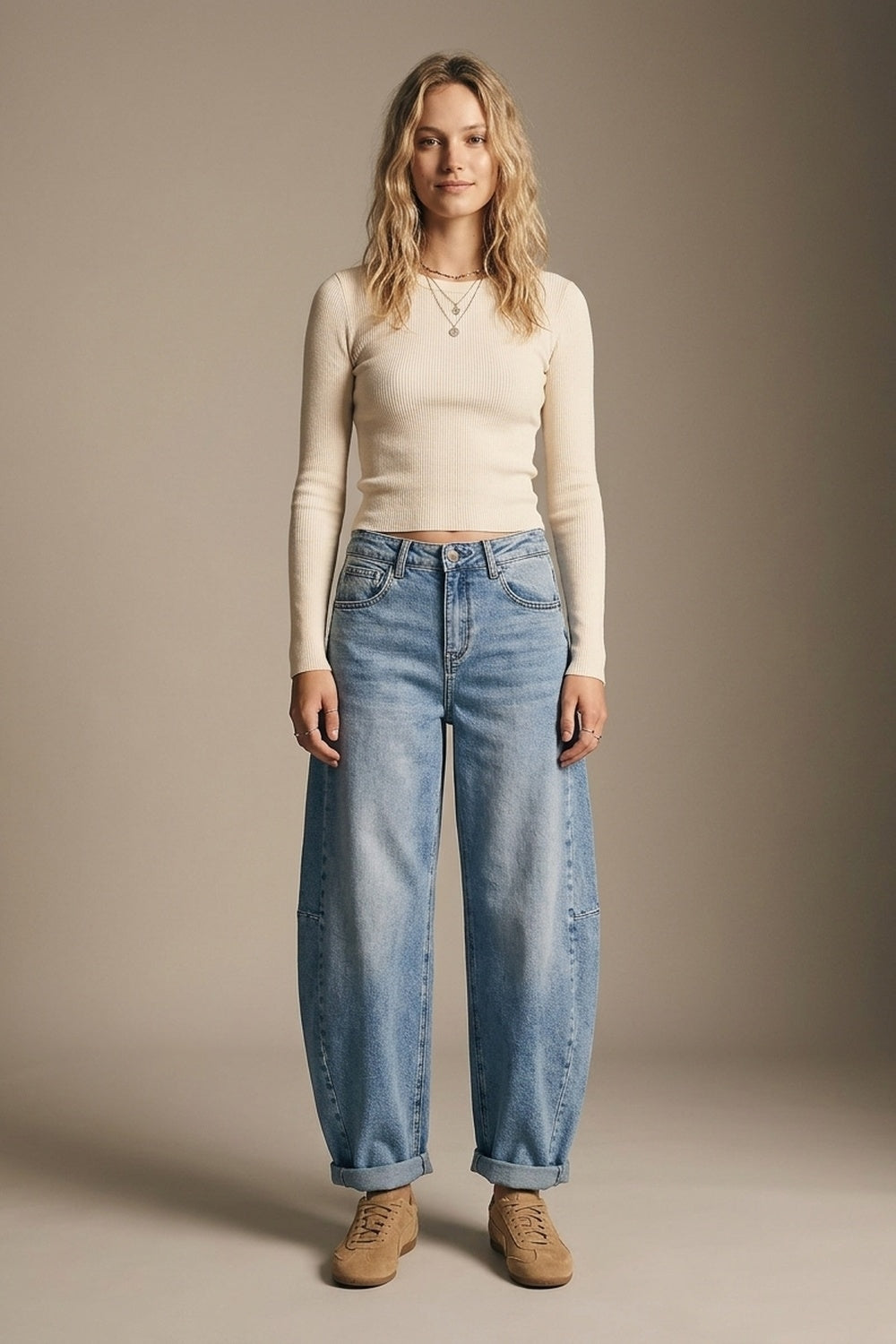 wide leg Barrel Blue Denim Jeans in light wash - Denim