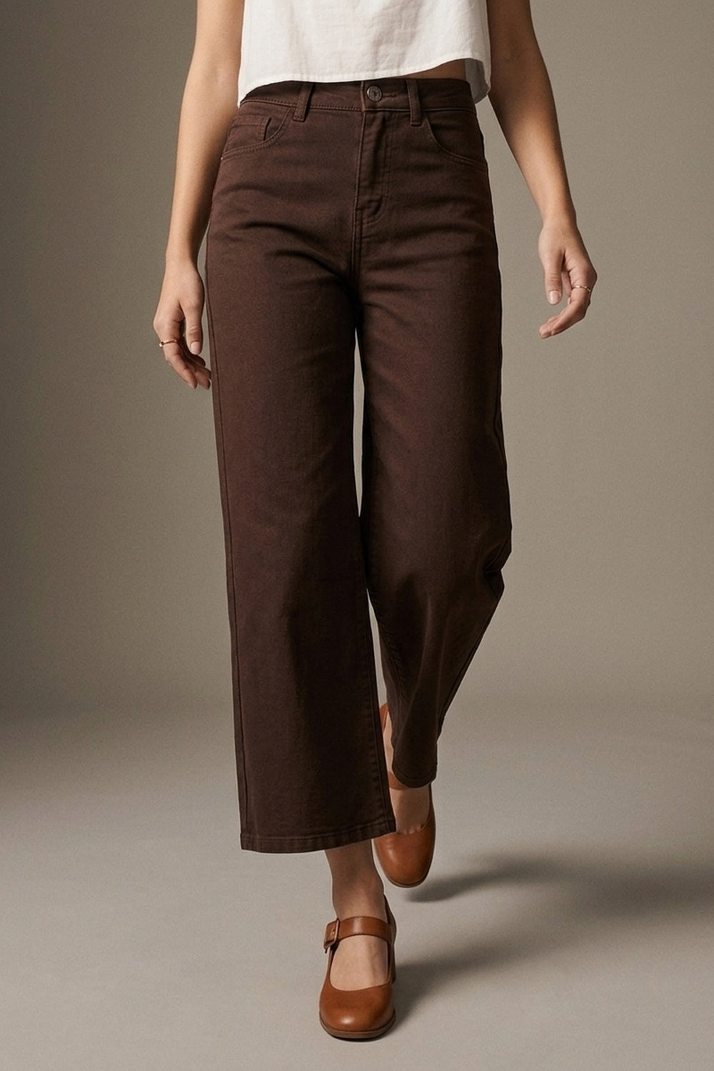 Wide Leg Cropped Jeans in Chocolate Brown - Coloured Jeans