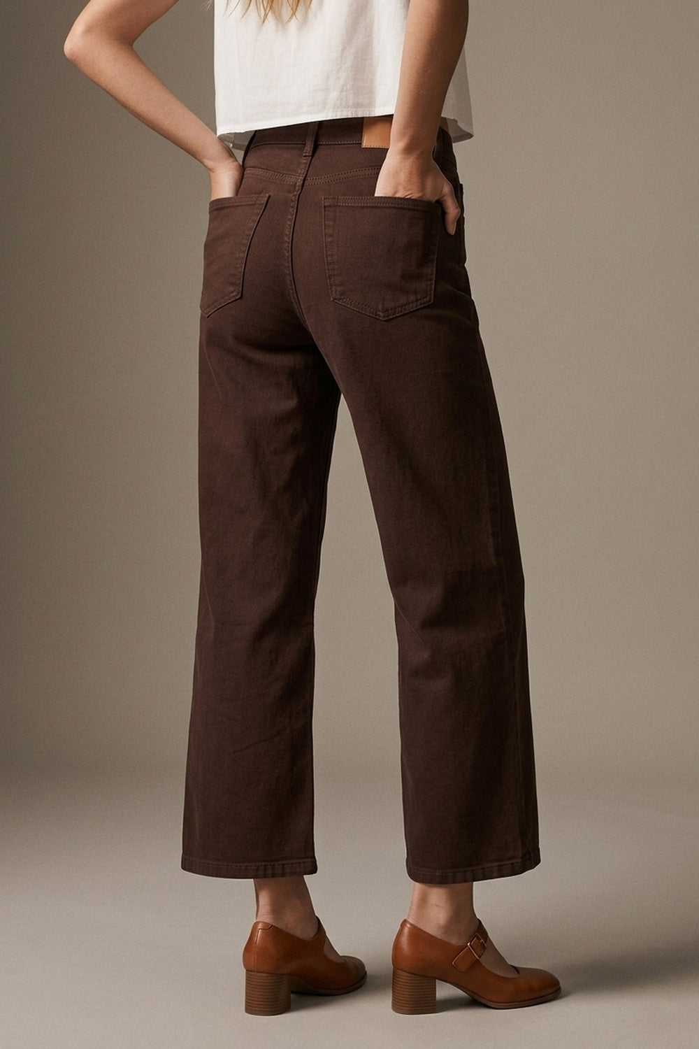 Wide Leg Cropped Jeans in Chocolate Brown - Coloured Jeans