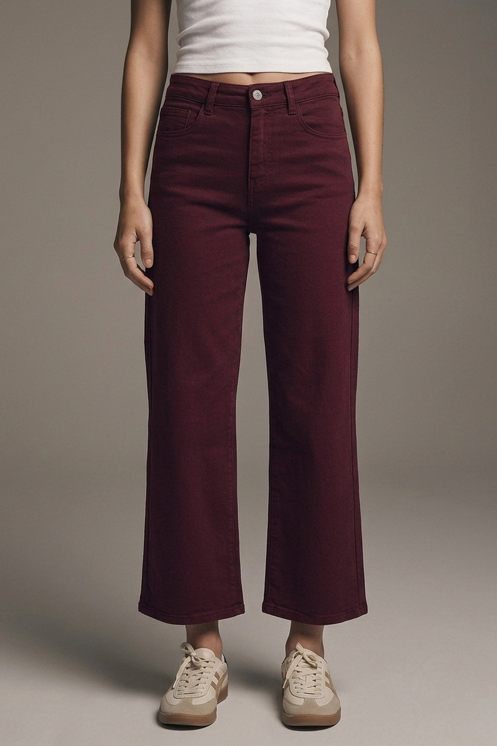 Cropped wide leg jeans in burgundy - Coloured Jeans