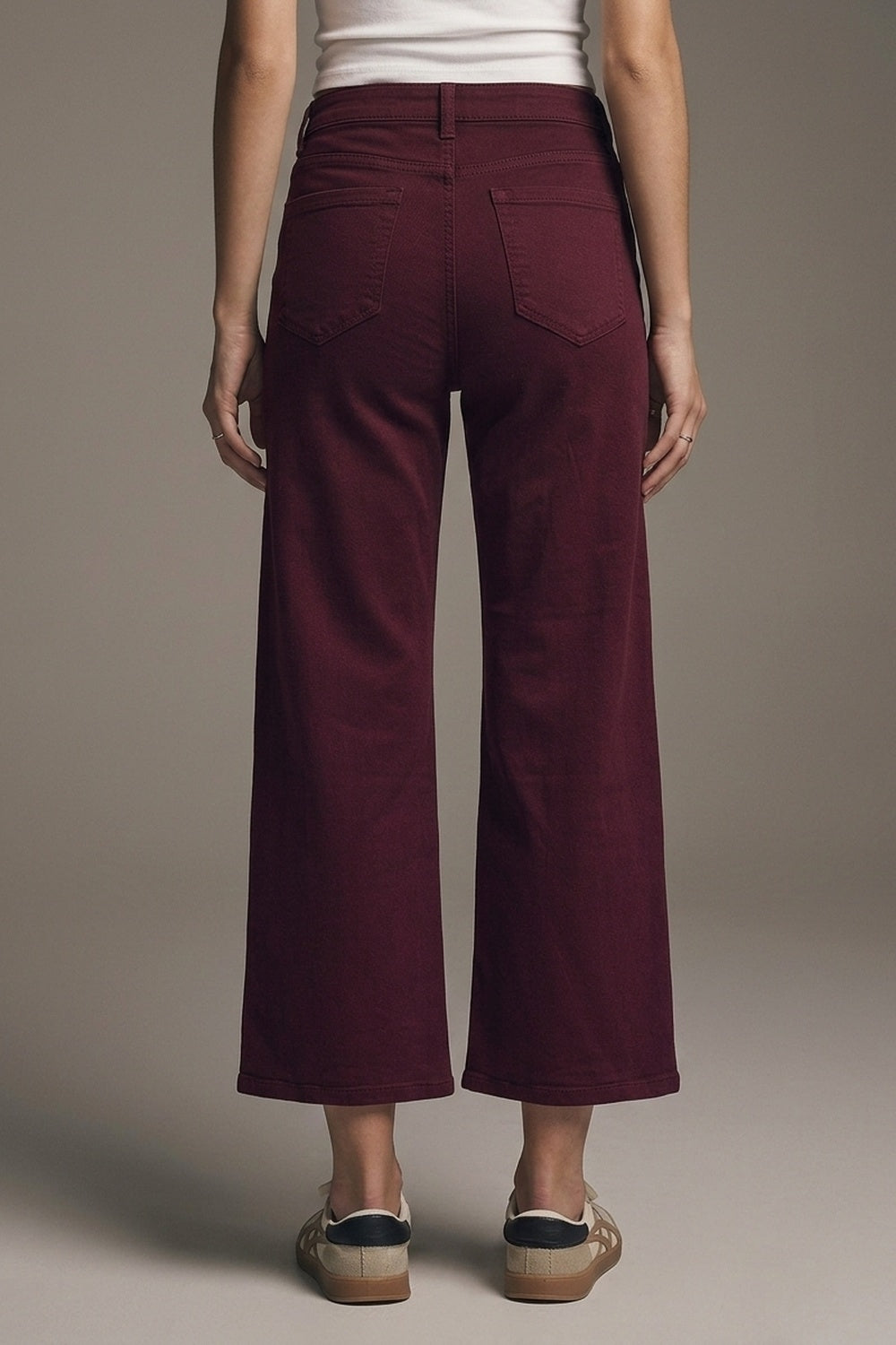 Cropped wide leg jeans in burgundy - Coloured Jeans