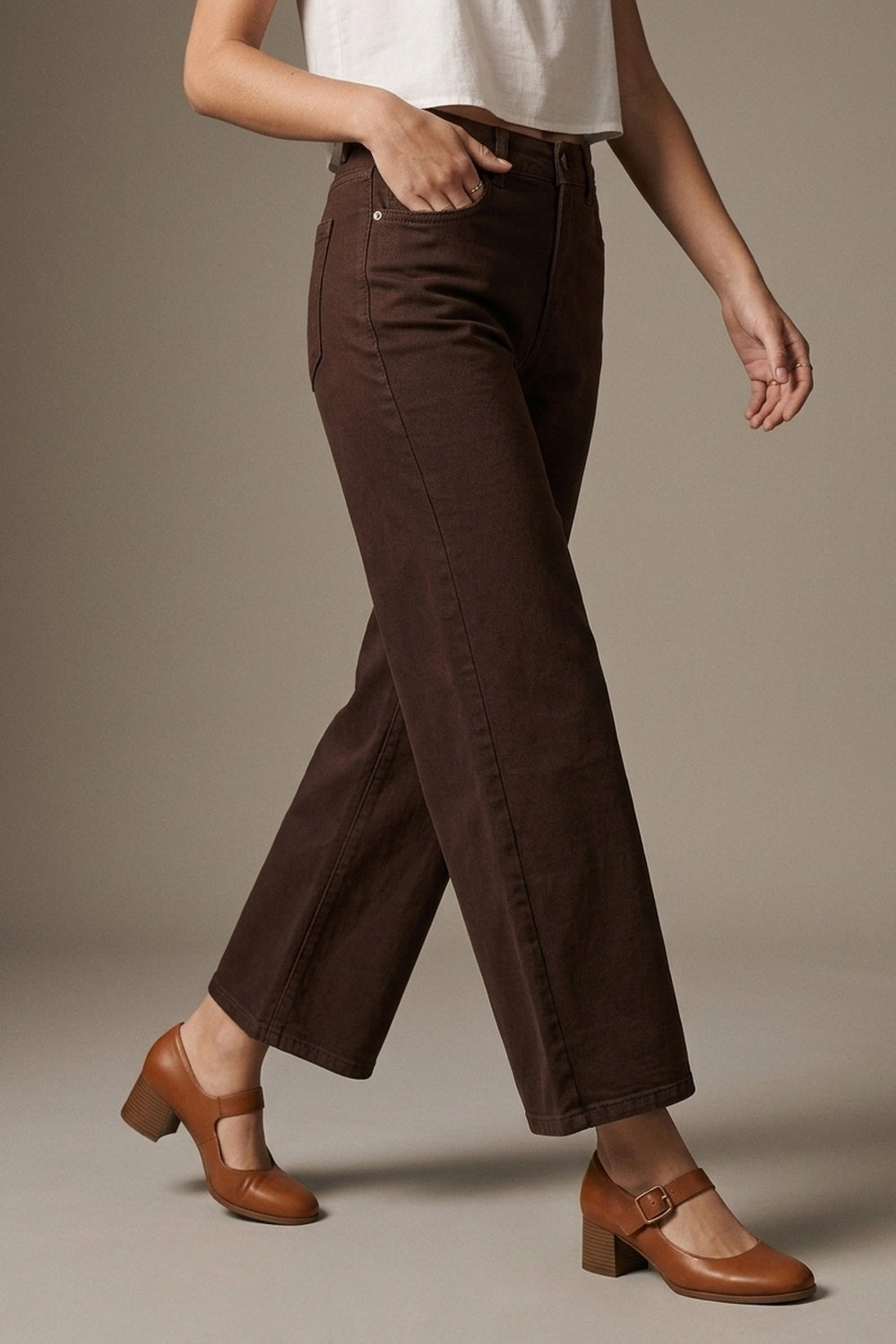 Wide Leg Cropped Jeans in Chocolate Brown - Coloured Jeans