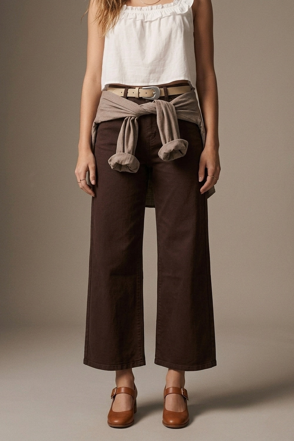 Wide Leg Cropped Jeans in Chocolate Brown - Coloured Jeans