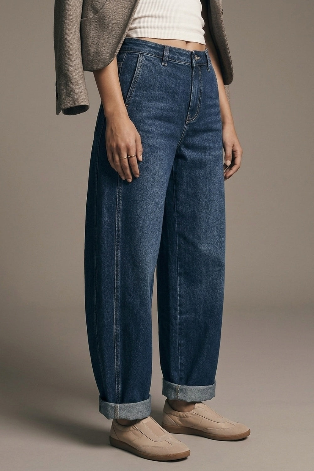 Dark wash Blue Wide-Leg Jeans with side pockets - Denim