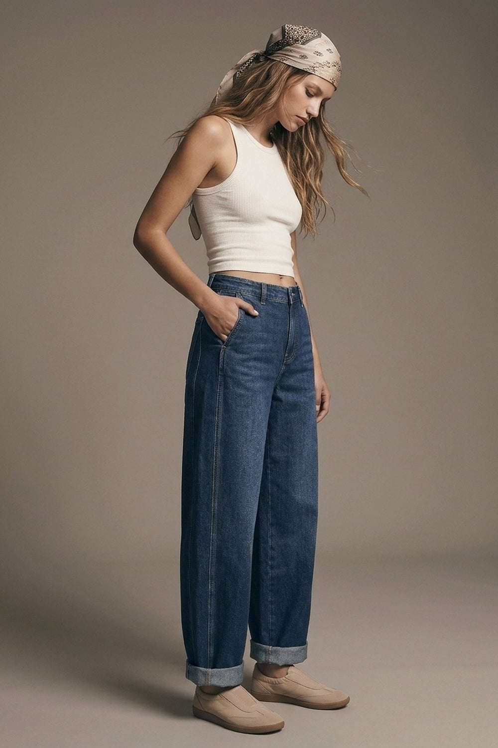 Dark wash Blue Wide-Leg Jeans with side pockets - Denim