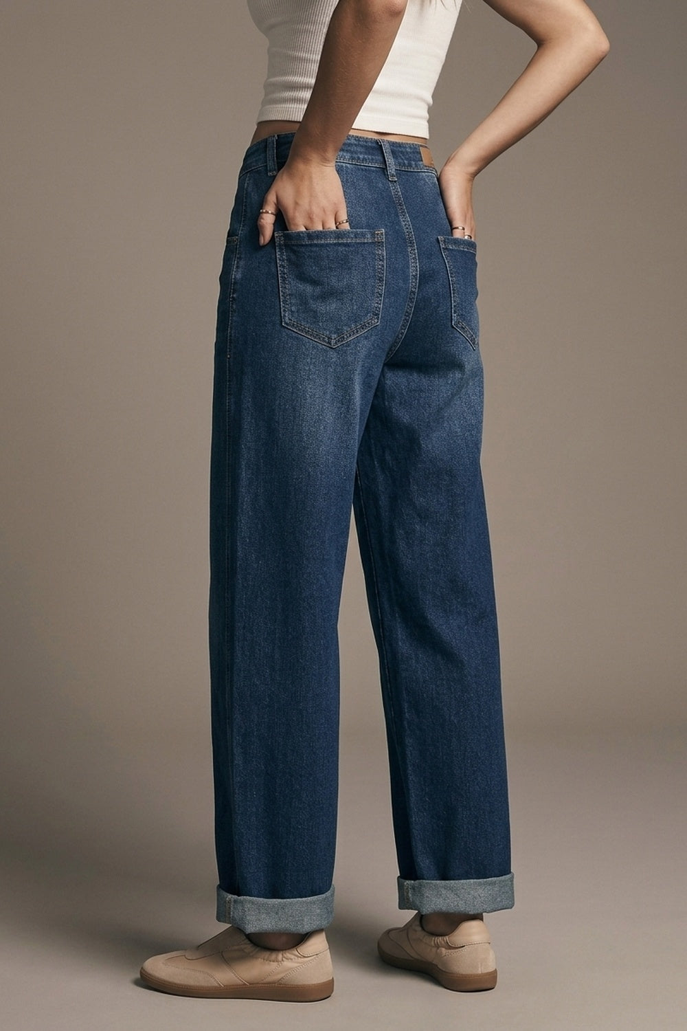 Dark wash Blue Wide-Leg Jeans with side pockets - Denim
