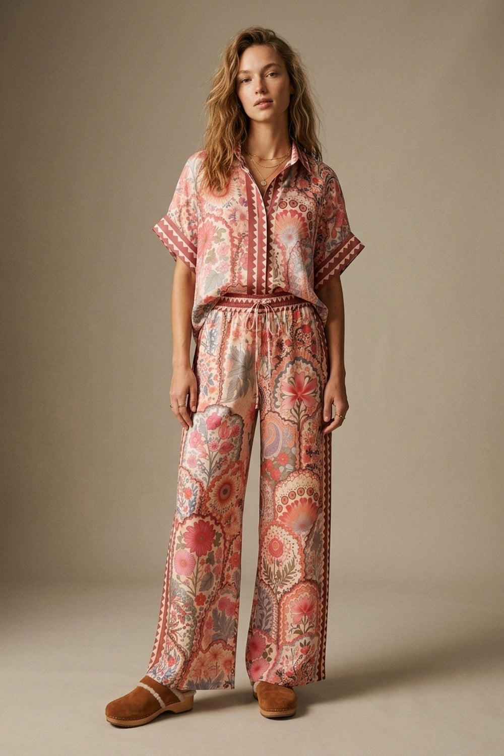 Multicolor Floral Print Lightweight facric Contrast Trim Shirt - Shirts