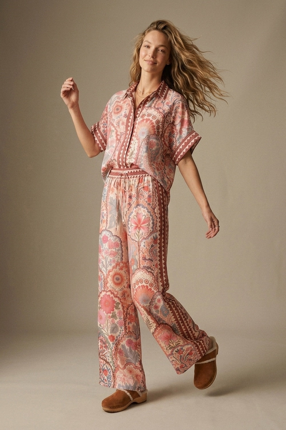 Multicolor Floral Print Lightweight facric Contrast Trim Shirt - Shirts