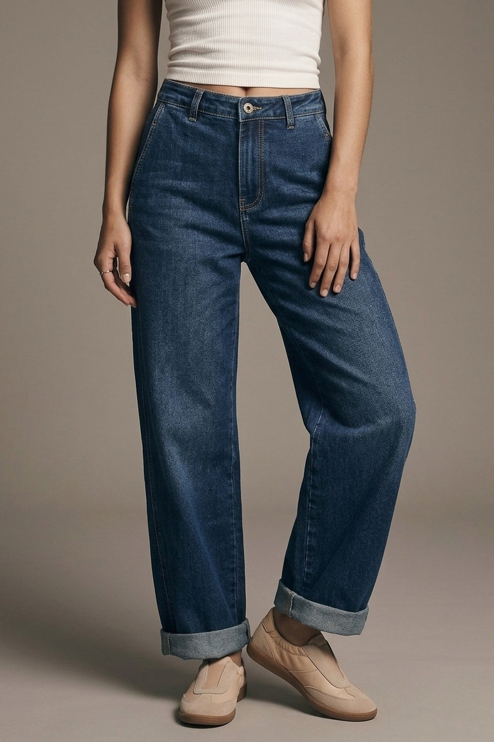 Dark wash Blue Wide-Leg Jeans with side pockets - Denim