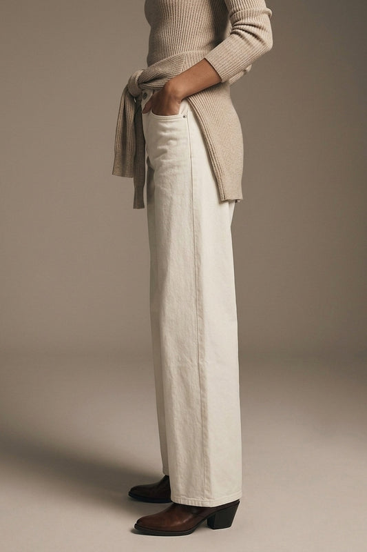 Extra wide leg trousers in cream color - Coloured Jeans