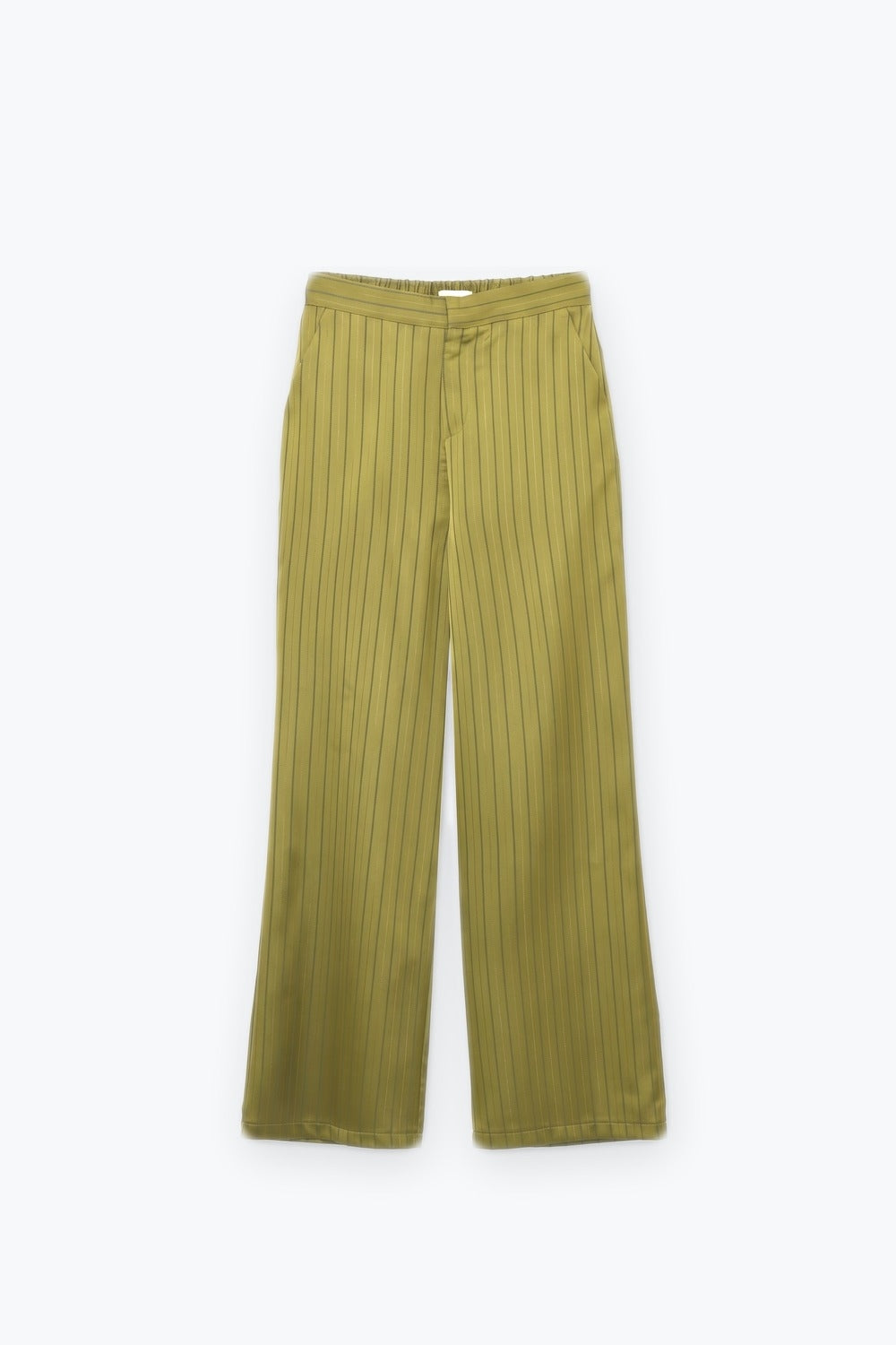 Olive Stripe Woven Wide Leg High Waist Pants in satin fabric - trousers