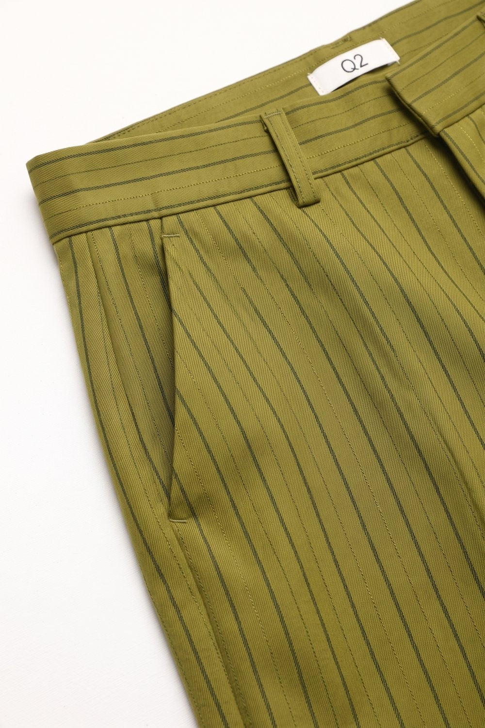 Olive Stripe Woven Wide Leg High Waist Pants in satin fabric - trousers